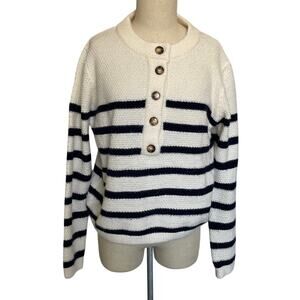 Lili & Lala Navy Cream Striped Sweater Buttons Pullover